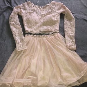 Tan two piece lace dress